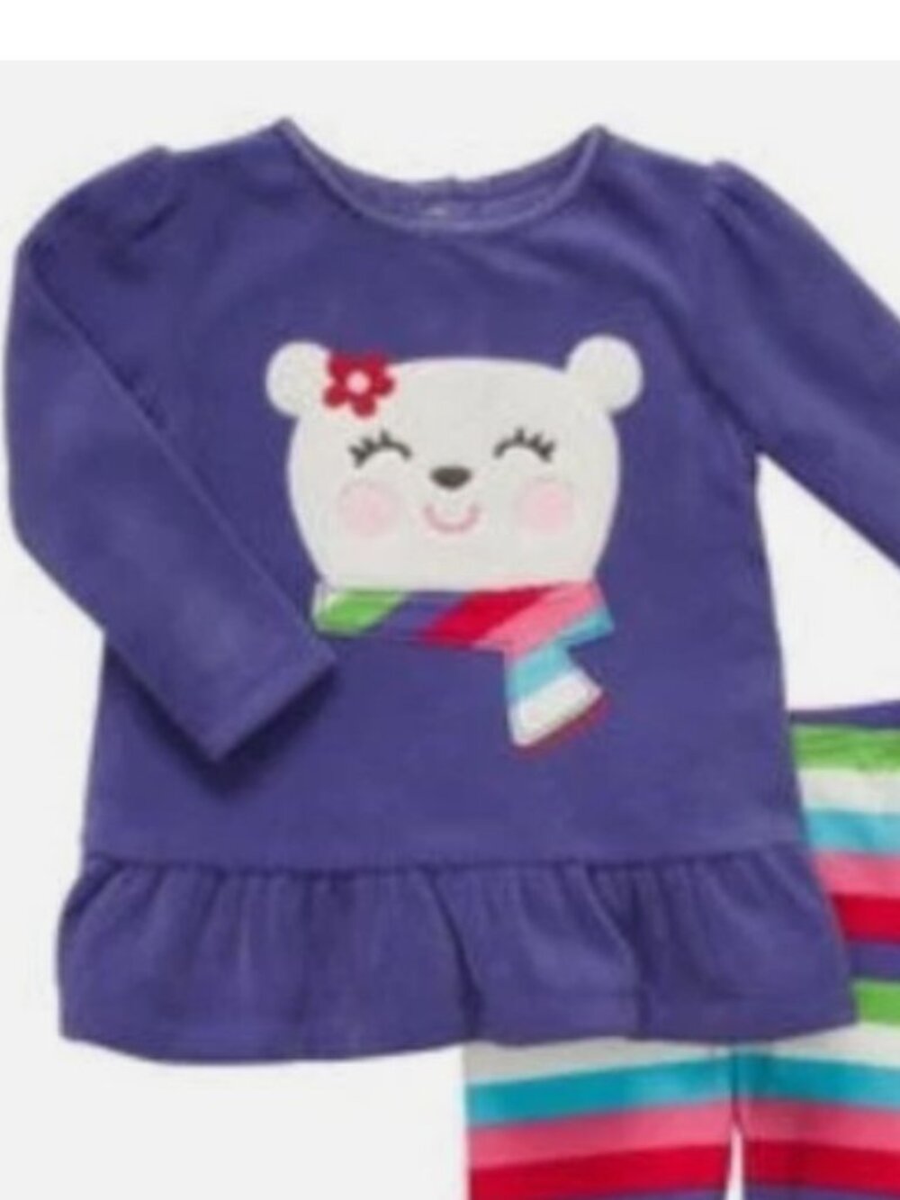 Smiley Bear Fleece Pant Set Girls 2 pc Top Warm Legging Outfit Bottom - Picture 2 of 3